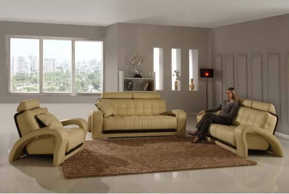 Canapé en cuir Ensemble de canapés Living Landscape 3 + 2 places Design Canapé moderne En cuir