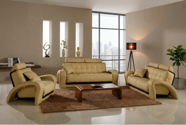 Canapé en cuir Ensemble de canapés Living Landscape 3 + 2 places Design Canapé moderne En cuir