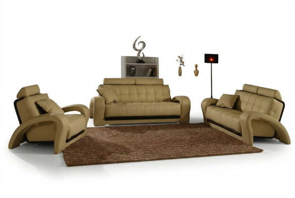 Canapé en cuir Ensemble de canapés Living Landscape 3 + 2 places Design Canapé moderne En cuir