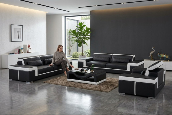 Canapé en cuir Canapé Canapé 3+2+1 Suite de Sièges Design Canapé Moderne