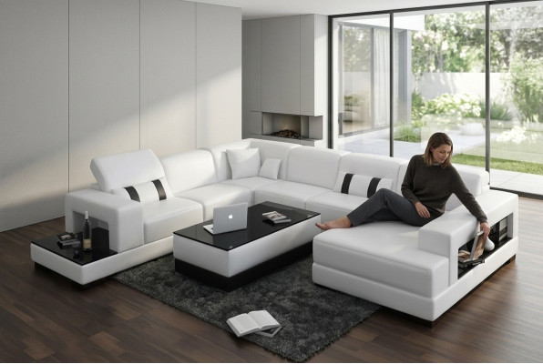 Canapé d'angle Sofa Canapé Rembourrage Déco Paysage de vie Canapés d'angle en cuir Suite