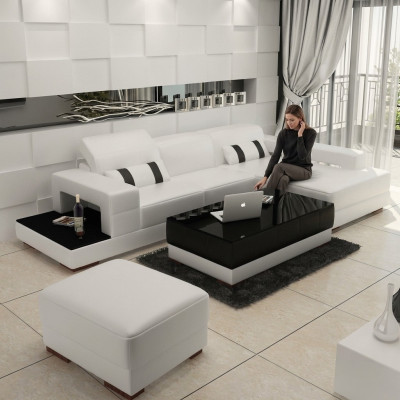 Canapé en cuir en L Canapé Sofa d'angle Coin Canapé d'angle Design