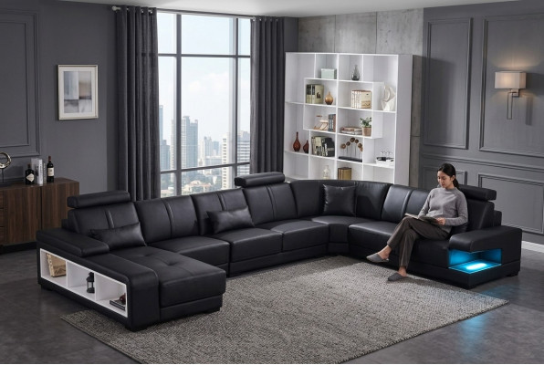 XXL GRANDE Paysage de vie en forme de U Grand canapé Sofa Canapé Rembourrage Décoration Suite