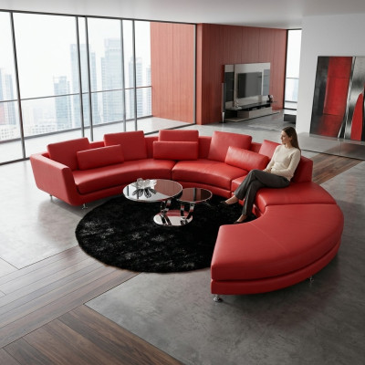 Canapé rouge rond Canapé d'angle Paysage vivant Canapé rond Suite de rembourrage Canapés