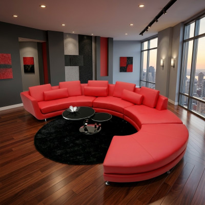 Canapé rouge rond Canapé d'angle Paysage vivant Canapé rond Suite de rembourrage Canapés