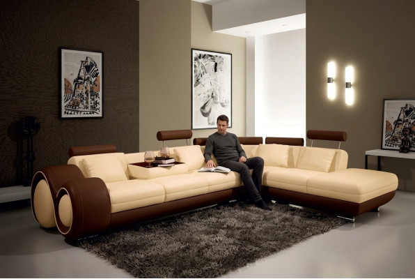Canapé d'angle Canapé Sofa Rembourrage paysage vivant Canapé en cuir Suite en cuir Forme en L