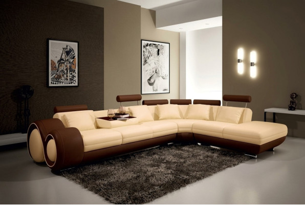 Canapé d'angle Canapé Sofa Rembourrage paysage vivant Canapé en cuir Suite en cuir Forme en L