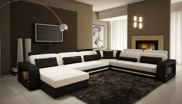 Canapé d'angle en U Rembourrage Canapé Canapé Suite Salon Paysage en cuir Design