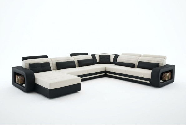 Canapé d'angle en U Rembourrage Canapé Canapé Suite Salon Paysage en cuir Design