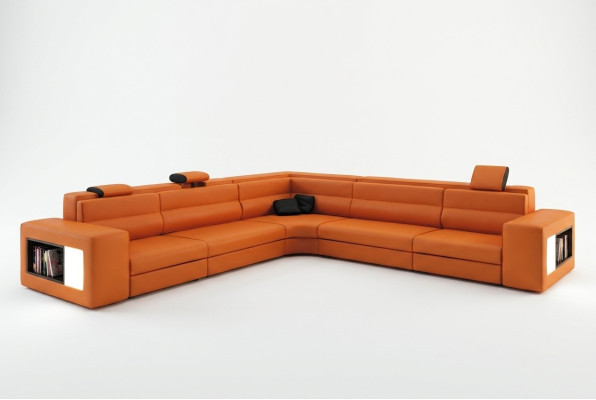 Canapé d'angle moderne en forme de L, canapé rembourré en cuir, ensemble de canapé design