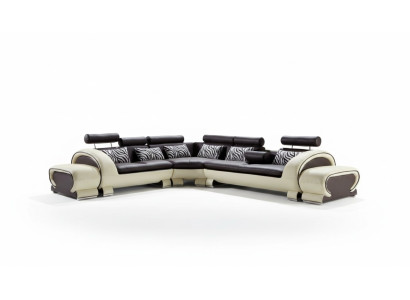 Canapé d'angle en forme de L 2x Tabouret Canapé Design Gris Revêtement Cuir Moderne
