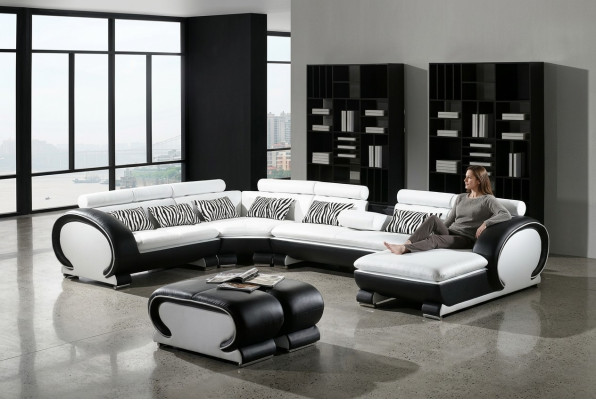 Canapé d'angle + 2 ensembles de tabourets coin Canapés en cuir Mobilier de salon
