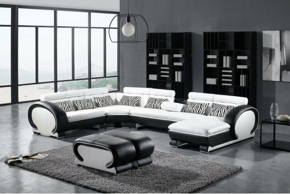 Canapé d'angle + 2 ensembles de tabourets coin Canapés en cuir Mobilier de salon