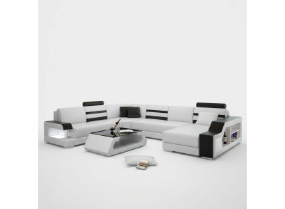 Canapé d'angle paysager vivant en U - Suite de canapé en cuir avec étagère en cuir