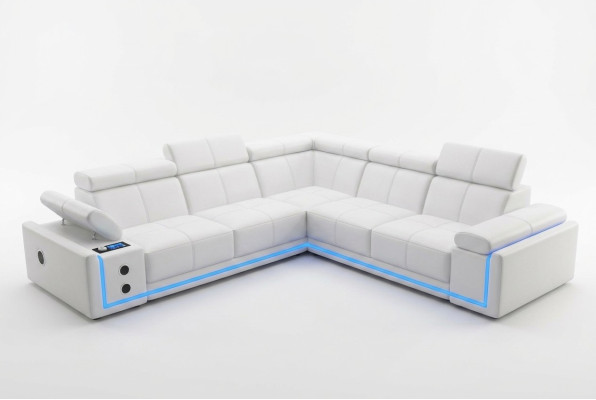 Canapé d'angle en cuir éclairé L-forme avec boîtes de son et LED moderne