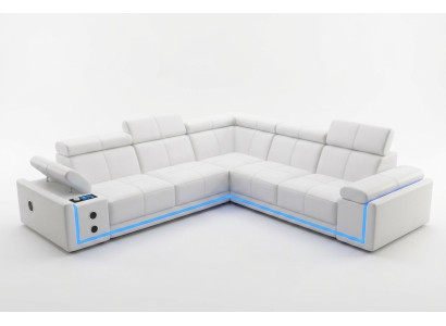 Canapé d'angle en cuir éclairé L-forme avec boîtes de son et LED moderne