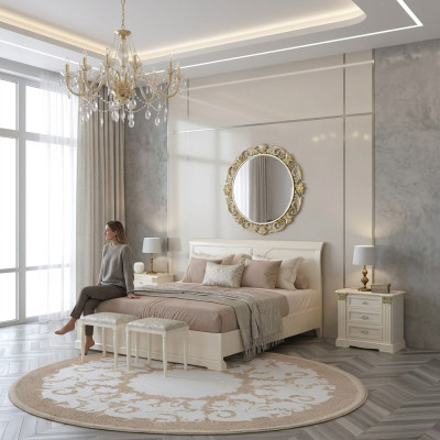 Lit + 2x Table de chevet 3 pièces Ensemble de chambre à coucher Design Mobilier moderne de luxe en bois massif classique