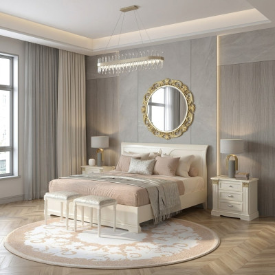 Lit + 2x Table de chevet 3 pièces Ensemble de chambre à coucher Design Mobilier moderne de luxe en bois massif classique