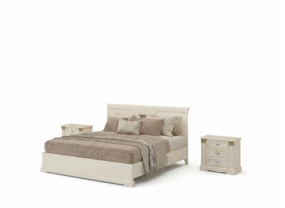 Lit + 2x Table de chevet 3 pièces Ensemble de chambre à coucher Design Mobilier moderne de luxe en bois massif classique