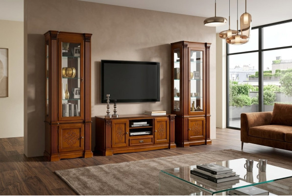 Salle de séjour classique Vitrine Buffet Meuble TV Étagère Murs Armoire 3 pièces. Bois massif