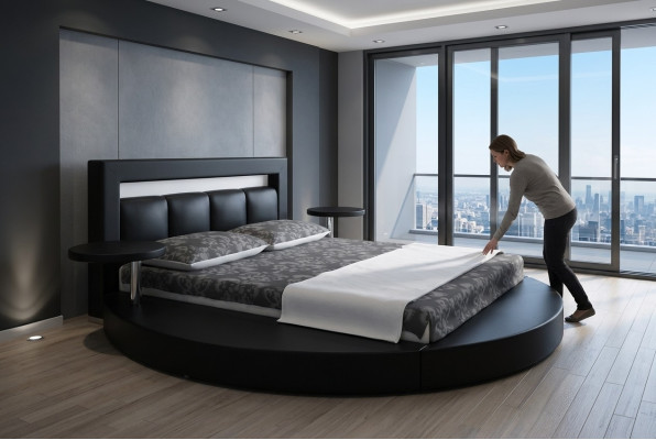 Lit rond Lits design ronds Hôtel en cuir Double cadre Luxueux Sommeil