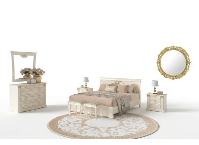 Lit Table de chevet Commode 7 pièces. Ensemble de chambre Design Chambre de luxe Bois massif