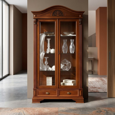 Vitrine Armoire en verre Salon Vitrine 2 portes Vitrines Baroque