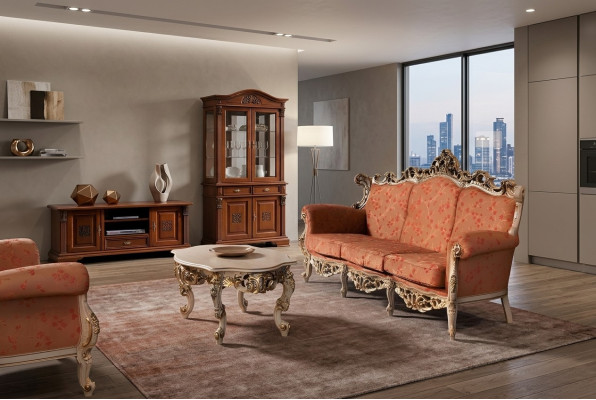 Designer 321 Canapé 3 places Ensemble de canapé Rembourrage Mobilier italien Canapé Bois massif