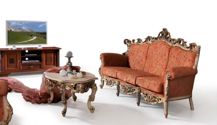 Designer 321 Canapé 3 places Ensemble de canapé Rembourrage Mobilier italien Canapé Bois massif