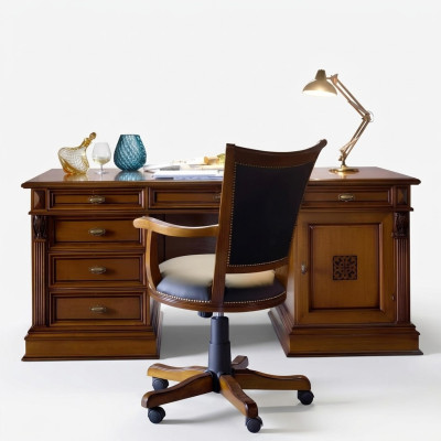 Ensemble de bureau de luxe Washington en trois pièces avec des meubles italiens. Bois massif de style baroque rococo.