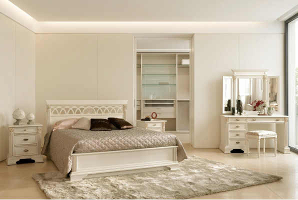 Ensemble de chambre de luxe 6 pièces. Lit 2x Table de chevet Coiffeuse Mobilier design Bois massif