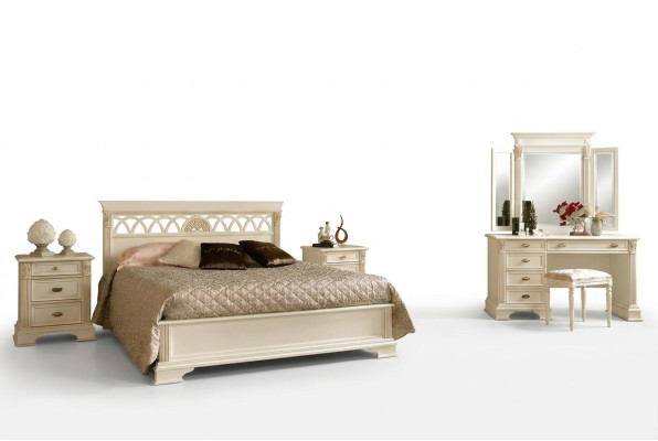 Ensemble de chambre de luxe 6 pièces. Lit 2x Table de chevet Coiffeuse Mobilier design Bois massif