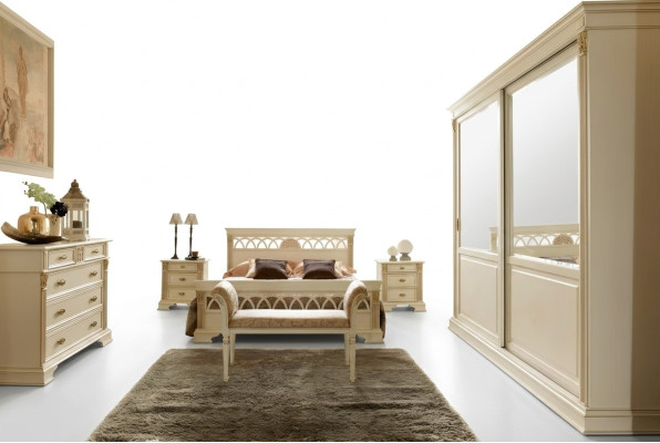 Ensemble de chambre à coucher Design Lit de luxe moderne + 2 tables de chevet en bois massif
