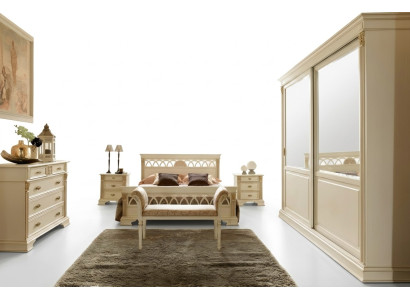 Ensemble de chambre à coucher Design Lit de luxe moderne + 2 tables de chevet en bois massif
