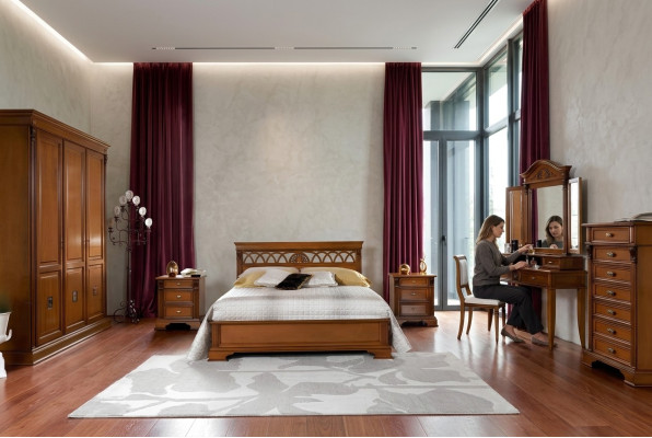 Ensemble de chambre de luxe 8 pièces. Lit + 2x Table de chevet + Coiffeuse Meubles design en bois massif