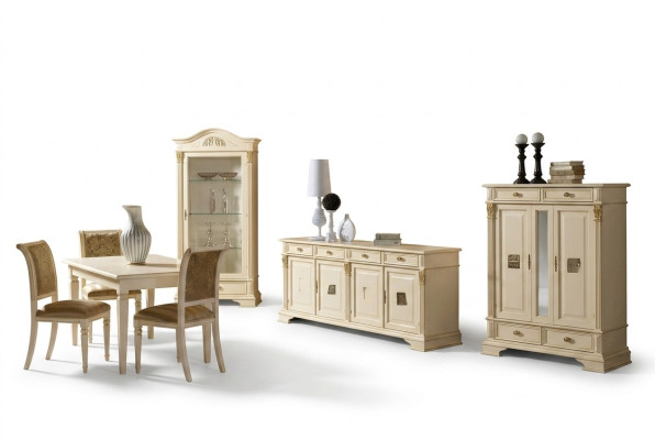 Ensemble complet de salle à manger 4 chaises Buffet 8 pièces Ensemble de table Commode en bois massif