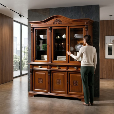 Bahut Buffet Étagère Murale en Bois Armoire Vitrine Armoire de Salle à Manger Cabinets