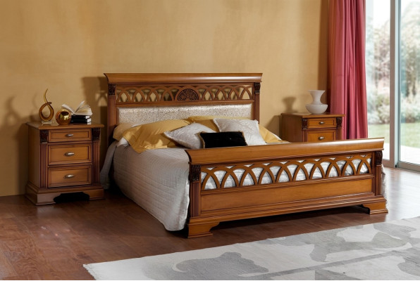 Lit Double Hôtel Antik Lits 2x Table de chevet Chambre 3pcs Baroque Rococo Bois massif
