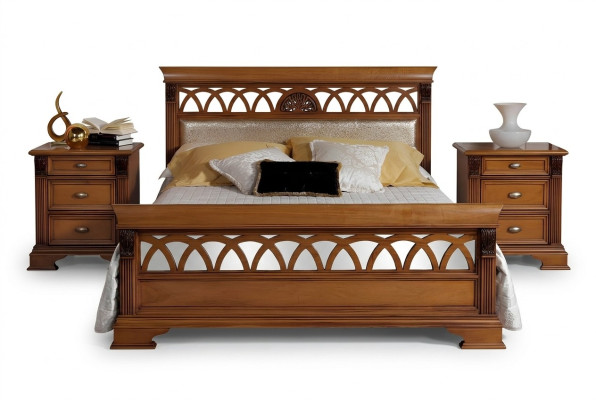 Lit Double Hôtel Antik Lits 2x Table de chevet Chambre 3pcs Baroque Rococo Bois massif