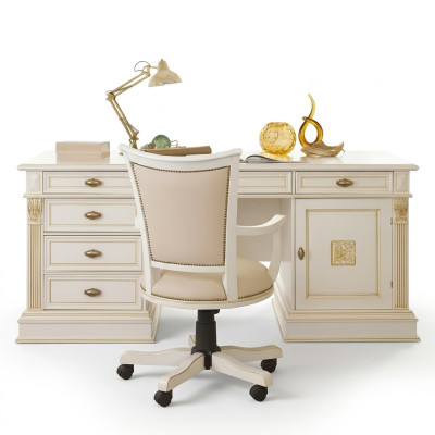 Ensemble de bureau Bureau Fauteuil Exécutif Bureau complet Baroque Rococo 2 pièces. Ensemble en bois massif