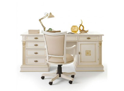 Ensemble de bureau Bureau Fauteuil Exécutif Bureau complet Baroque Rococo 2 pièces. Ensemble en bois massif