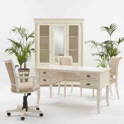 Bureau + Fauteuil de Bureau Table Chaise en Bois Ensemble 2 pièces Italie