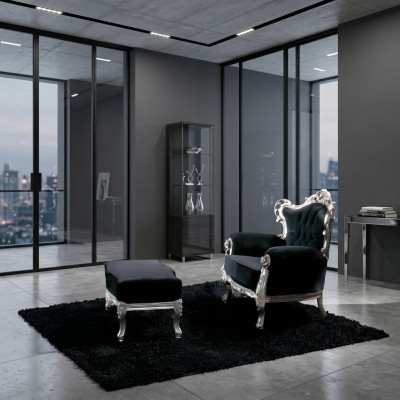 Fauteuil + Tabouret Rembourrage Fauteuil Design Luxe Bois massif Classique Baroque Rococo Suite.