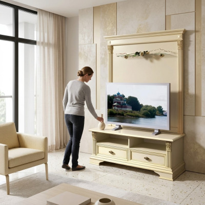 Armoire de télévision Armoire murale de télévision Buffet latéral Meuble télévision Bas Mobilier italien de style ancien en bois