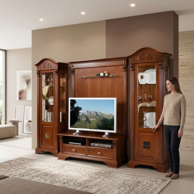 Classique Mur Vivant Bois massif Salon Vitrine Buffet Meuble TV Étagère Murs Armoire 4 pièces.