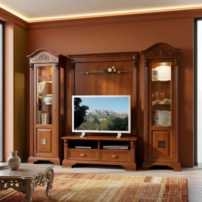 Classique Mur Vivant Bois massif Salon Vitrine Buffet Meuble TV Étagère Murs Armoire 4 pièces.