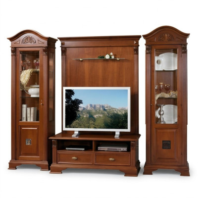 Classique Mur Vivant Bois massif Salon Vitrine Buffet Meuble TV Étagère Murs Armoire 4 pièces.