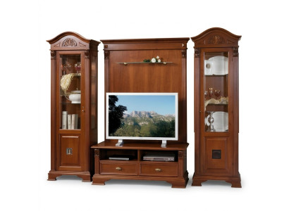 Classique Mur Vivant Bois massif Salon Vitrine Buffet Meuble TV Étagère Murs Armoire 4 pièces.