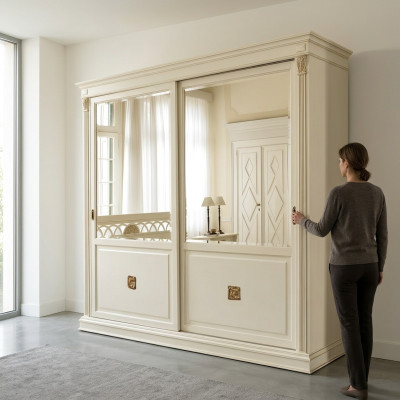 Élégante armoire de garde-robe de luxe avec des portes coulissantes, design de chambre à coucher, armoires à vêtements en bois massif, neuf.