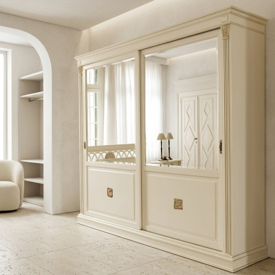 Élégante armoire de garde-robe de luxe avec des portes coulissantes, design de chambre à coucher, armoires à vêtements en bois massif, neuf.